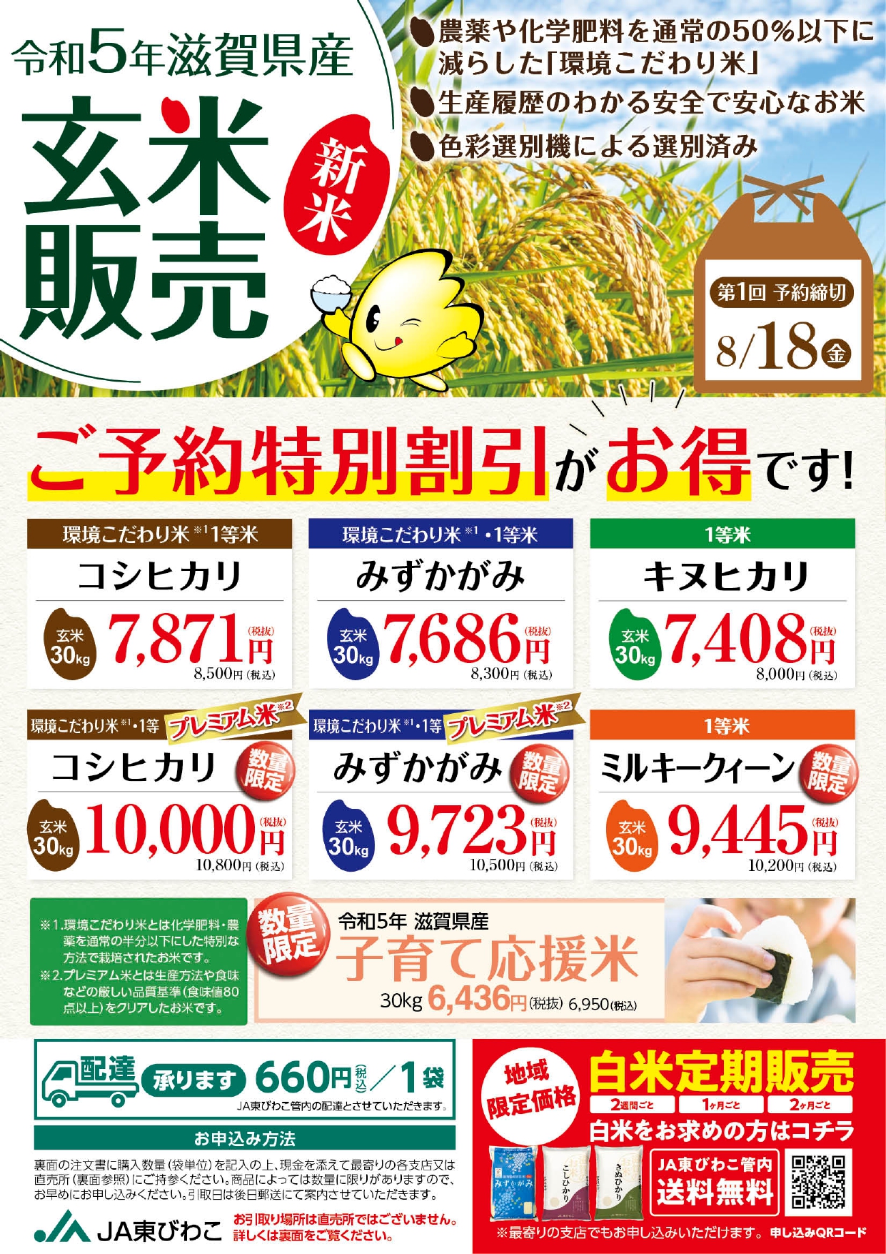 令和5年滋賀県産 玄米販売のご案内