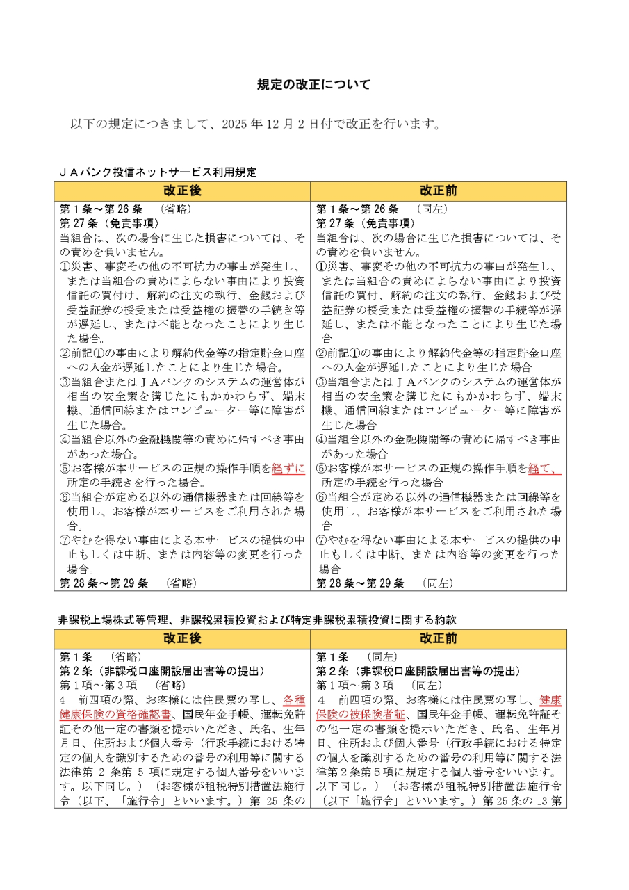 規定の改正について（事前案内）